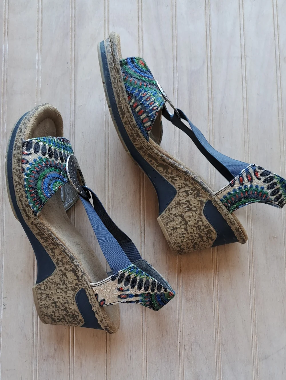 Rieker Antistress 624H6-91 Multi Print Elastic Wedge Comfort Sandals Embroidered